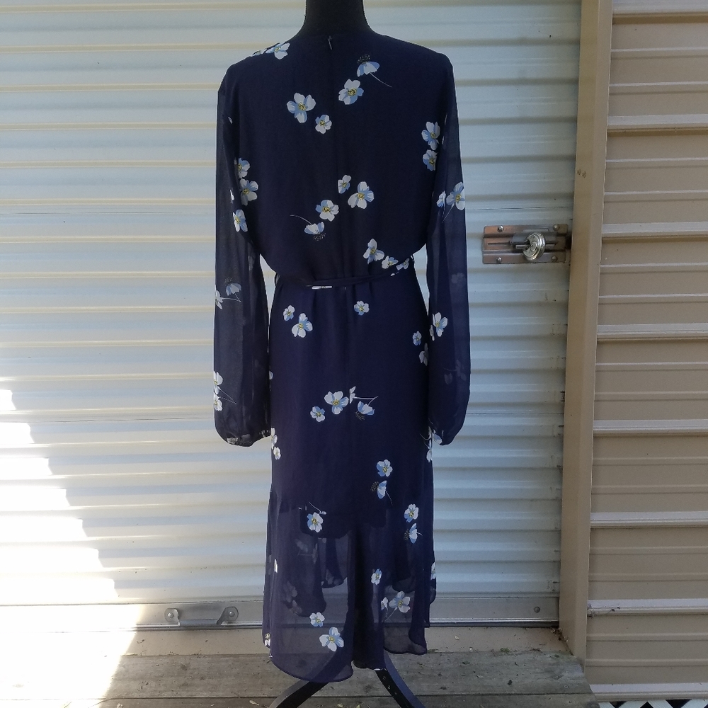 Bardot Poppy Floral Faux Wrap Chiffon Midi Dress, Navy Blue Sz 10 EUC - Picture 4 of 8